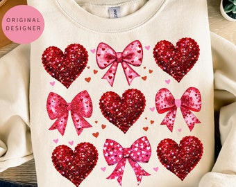 Coquette glitter Valentine heart png Valentine coquette bow png Girls Valentine Glitter hearts Valentine day png Retro valentine Sublimation