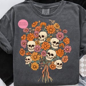 Halloween Skull Bouquet png, Floral Halloween Png, Spooky gothic clipart, Retro skeleton bouquet, Floral halloween clipart, Spooky bouquet