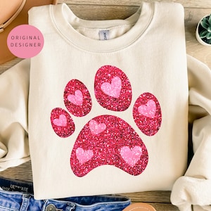 Dog paw print heart png Dog mom png Dog Valentine png Dog lover png Valentine heart Love Animal paw Valentines day Pink Valentine Pet love