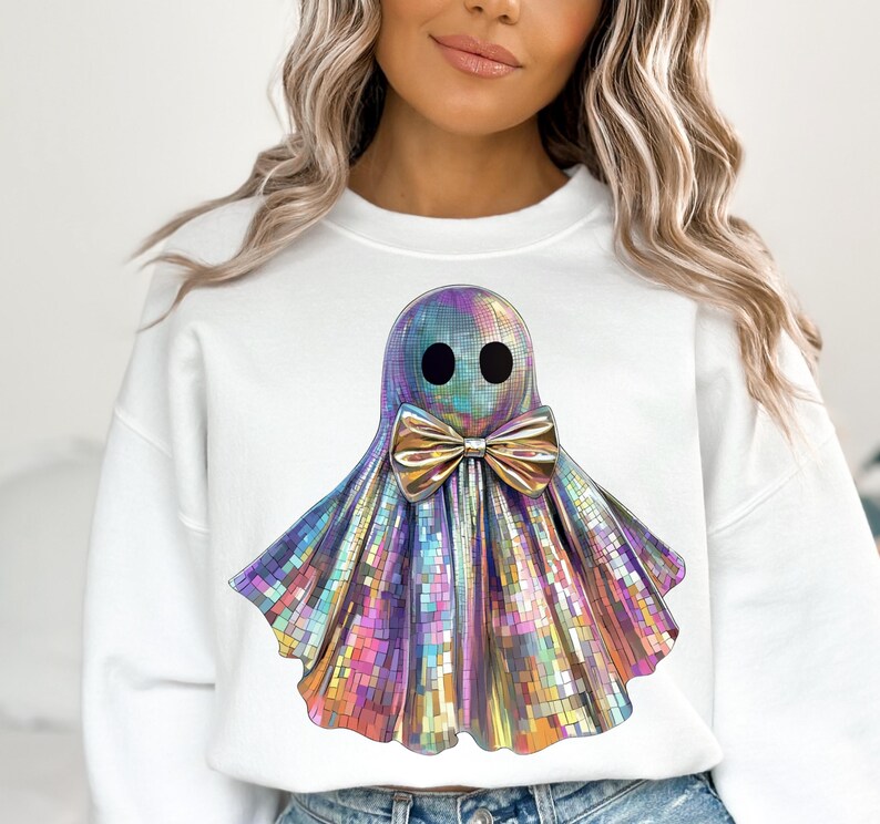 Iridescent Ghost png, Disco ghost, Coquette Halloween png,  Halloween png, Fall design png, Girly Halloween Png, Retro Halloween png, Cute ghost png, Rainbow, Fall png, Spooky season png, Boho Halloween, png digital download