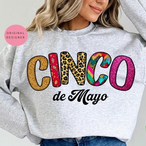 Cinco de Mayo PNG, Fiesta Shirt Sublimation Design, Mexican Party Clipart, Glitter Cinco Letters, Leopard Print Digital Download 2025 png