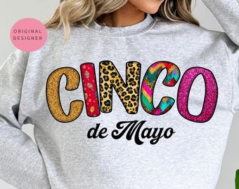 Cinco de Mayo PNG, Design de Sublimação de Camisa Fiesta, Clipart de Festa Mexicana, Letras Glitter Cinco, Download Digital de Estampa de Leopardo 2025 png