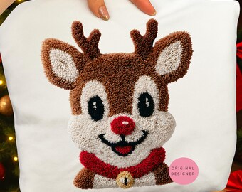 Faux Yarn Reindeer PNG: Retro Christmas Crochet Texture (Digital Download)