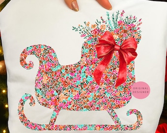Floral Christmas Sleigh PNG: Coquette Holiday Sublimation (Digital Download)