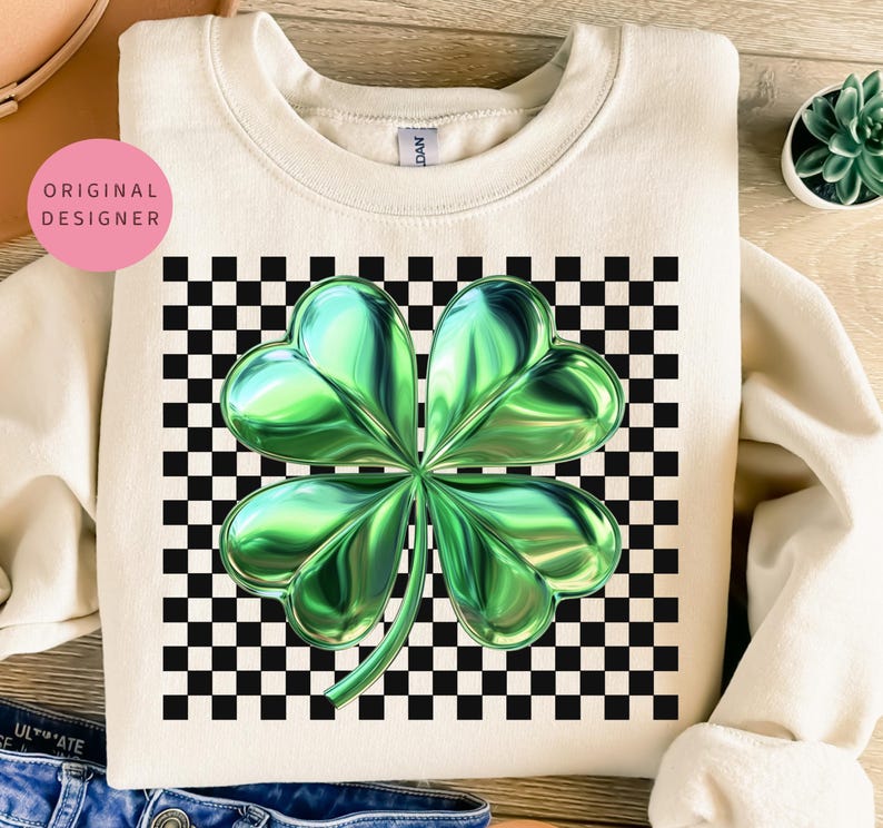 Retro checkered shamrock png, St Patricks Day png, Lucky png, Saint Patrick png, Clover png, St patty's shirt png, Four leaf clover png, trending best seller, Lucky Charm Png, St patrick mama png, Green clover, Happy st patricks