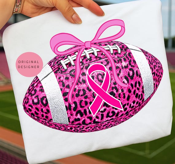 Breast cancer football png, Pink ribbon png, Leopard football png, Pink out sublimation design, October awareness png, Coquette fall png