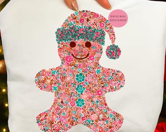 Floral Gingerbread Man Christmas PNG: Coquette Holiday Design (Digital Download)