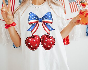 Cherry coquette bow png, 4th of July png, Downloaded png, Coquette shirt png Soft girl png Cuteness digital Summer png Trendy png, digital