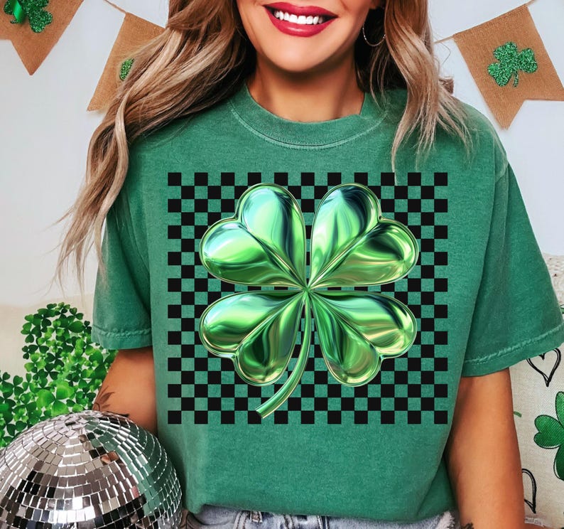 Retro checkered shamrock png, St Patricks Day png, Lucky png, Saint Patrick png, Clover png, St patty's shirt png, Four leaf clover png, trending best seller, Lucky Charm Png, St patrick mama png, Green clover, Happy st patricks