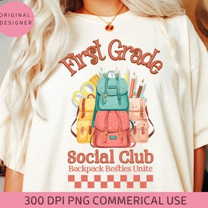 Back to school 1st grade png Social club Back to school shirt Fall png 1st day of school Hello first grade Backpack clipart School png Cute