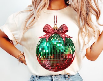 Christmas png Coquette bow png Disco ball ornament Retro Christmas png Glitter Christmas png Holiday vibes png Merry Christmas png Preppy