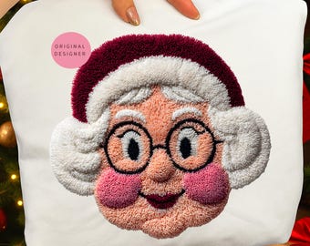 Retro Mrs. Claus PNG: Faux Yarn Latch Hook Christmas (Digital Download)