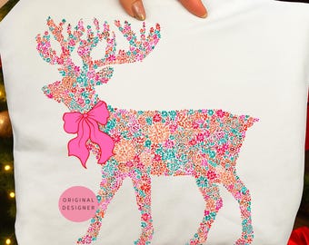 Floral Reindeer PNG: Coquette Christmas Clipart (Digital Download)