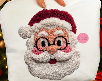 Retro Pink Christmas Santa PNG: Faux Yarn, Crochet Style (Digital Download)
