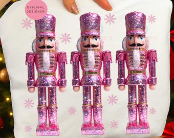 Pink Nutcracker png, Glitter Christmas Sparkly Coquette Holiday Soldier Download, Glam Nutcracker Sublimation Design