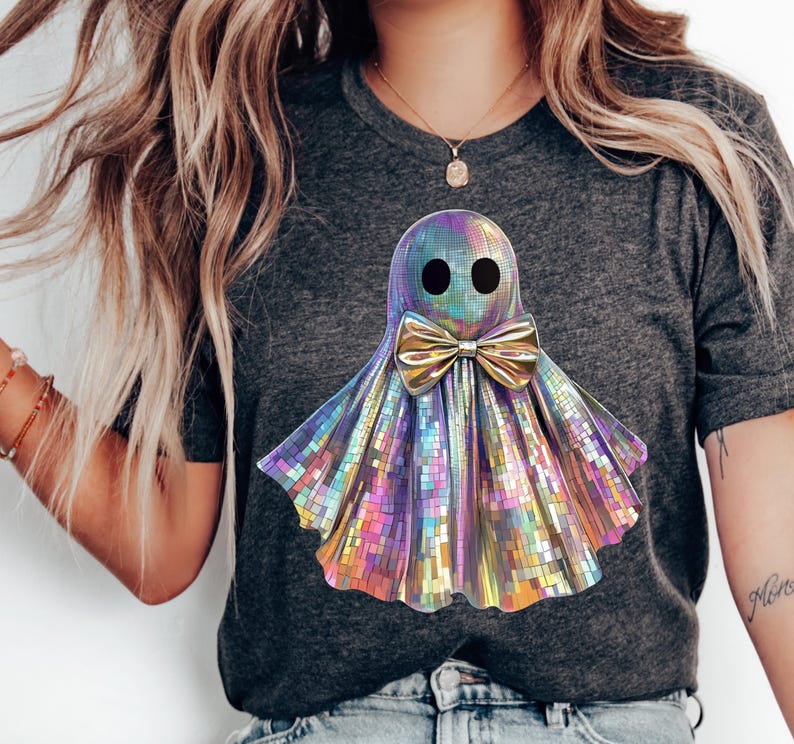 Iridescent Ghost png, Disco ghost, Coquette Halloween png,  Halloween png, Fall design png, Girly Halloween Png, Retro Halloween png, Cute ghost png, Rainbow, Fall png, Spooky season png, Boho Halloween, png digital download