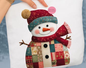 Patchwork Snowman PNG: Vintage Quilt Christmas Design (Digital Download)