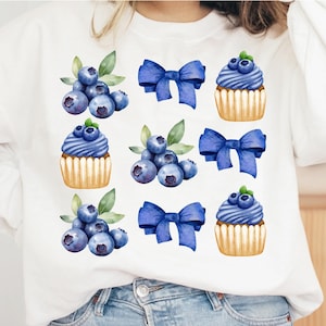 Blueberry Coquette Png, Blueberry Shirt Design Png, Trendy Blueberry Png, Cottage Core Aesthetic, Blueberry Png, Blueberry Bow Png