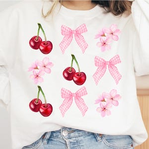 Cherry Coquette Png, Pink Cherry Coquette Bow Png, Trendy Cherry Coquette Shirt Design Png, Cherry Png, Coquette Png, Cherry Blossom Png