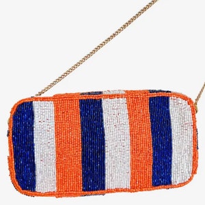 Cartera de mano con cuentas de los Houston Astros, regalo, accesorios de la ciudad espacial de los Houston Astros, accesorios deportivos con cuentas en naranja y azul.