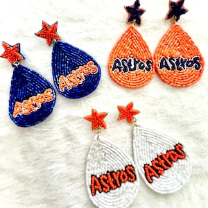 Houston Astros Earrings, Astros earrings, Houston Astros beaded earrings, space city accessories, beaded earrings, baseball earrings