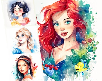 Watercolor Princess Clipart Beautiful Princesses Cute Fantasy Girls Fairytale Design JPG Digital Art Scrapbooking Craft Projects Journal