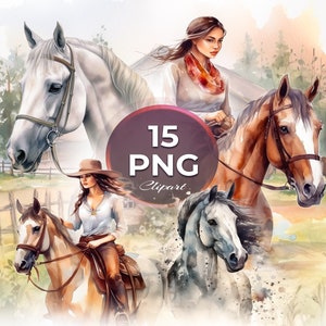 Horse Watercolor Clipart PNG Horses Horse Rider Barn Cottage Commercial Use Clipart Digital Art Craft Projects Junk Journal Scrapbooking