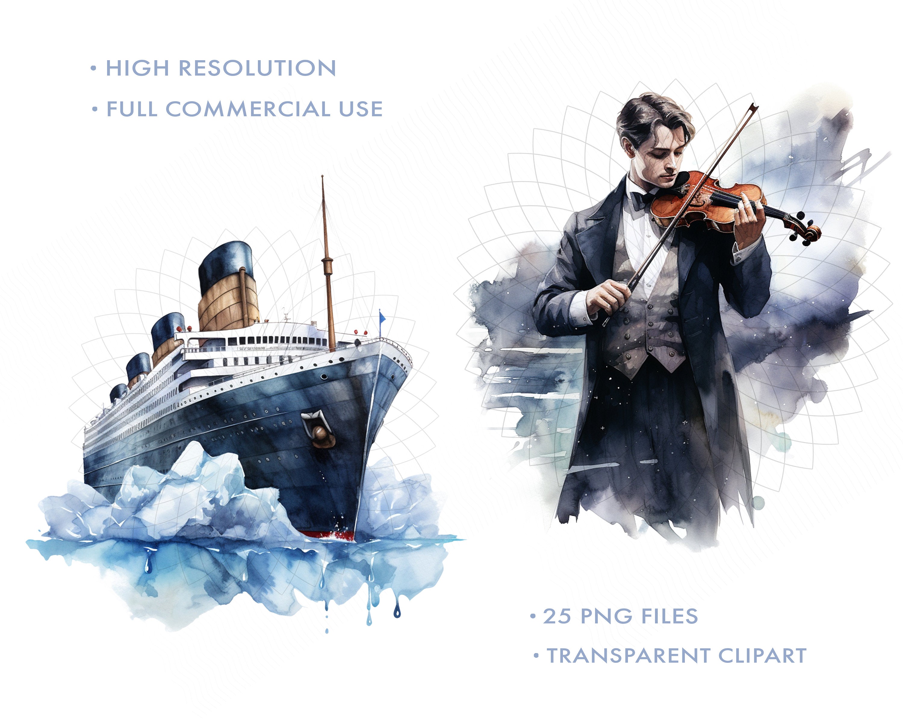 Titanic Inspired Clipart Watercolor Ship Vintage Victorian Lady Heart