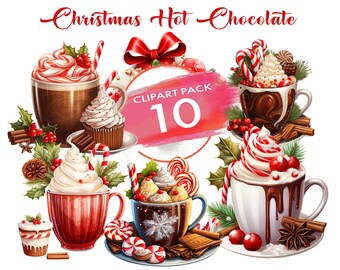 Christmas Hot Chocolate clipart Sweets Clipart set Watercolor Christmas Candy Hot Cocoa PNG Scrapbook Junk Journal Paper Crafts