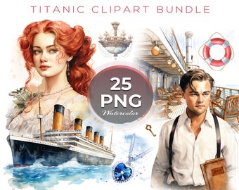 Titanic geïnspireerde clipart aquarel schip vintage Victoriaanse dame hart van de oceaan PNG Wall Art hoge kwaliteit junk Journal digitale download