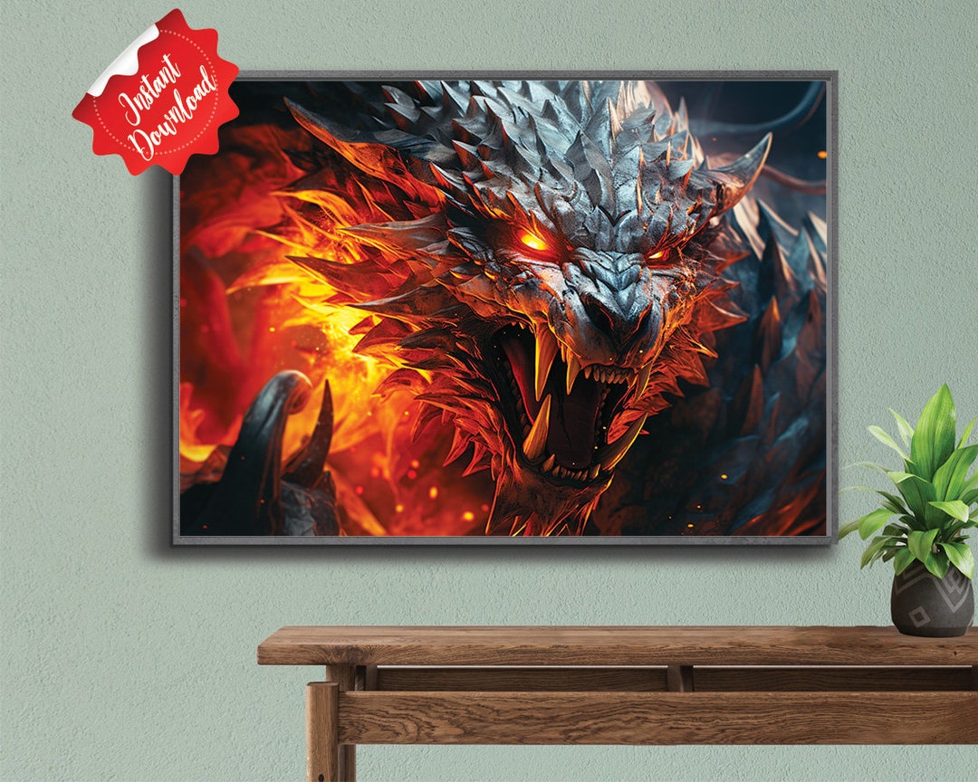 Fire Dragon Fantasy Art Digital Art Print for Posters, Wall Art ...