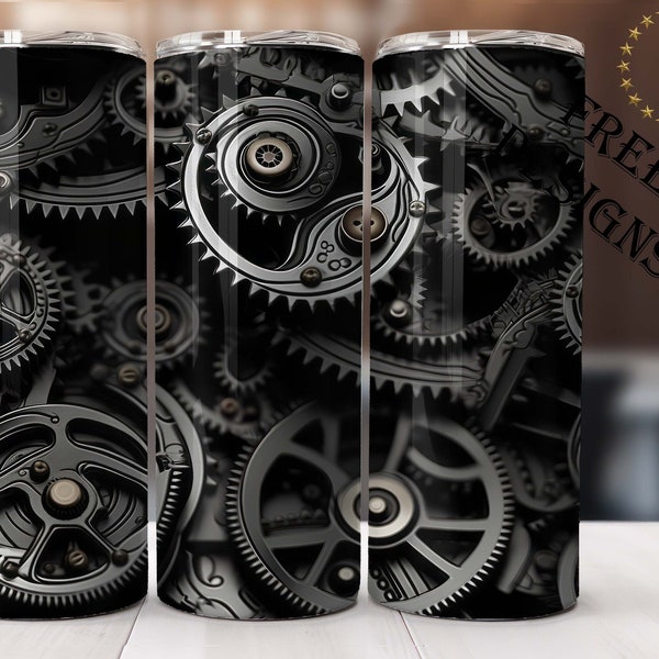 Gears Monochrome - Steampunk - Tumbler Sublimation - Sublimation PNG - 20 oz skinny tumbler - Digital Download - Instant