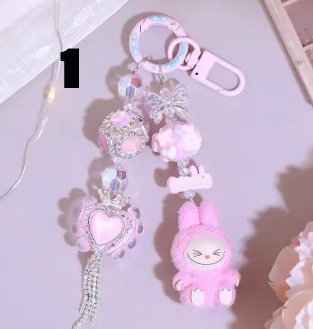 Labubu Keychain | Kawaii Bag Charm | Plush Beaded Keyring | Cute Car Key Accessory | Collectable Keychain