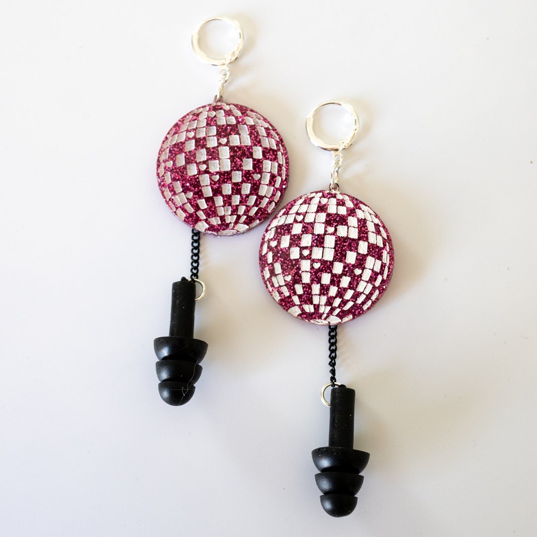 Disco Pink Glitter Earplug Earrings Etsy