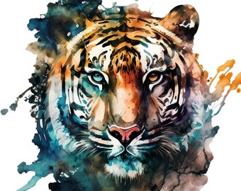 Acquerello Tiger PNG / Stampa DTG / Download istantaneo / T-shirt Sublimation Digital File Download l Design digitale PNG trasparente