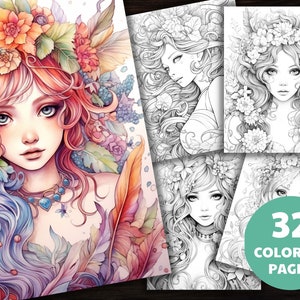 Zarte Waldfee Mädchen Fantasy Malseite zum Ausmalen, Erwachsene + Kinder- Sofort Download - Graustufen Malseite - Geschenk, Printable Art PDF