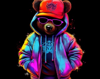 Teddy Bear Colorful PNG, Hip Hop PNG, T-Shirt Designs, Sublimate Designs, Graffiti Teddy Bear, Hip Hop Teddy Bear, Gangster Teddy Bear PNG