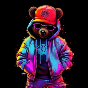 Teddy Bear Colorful PNG, Hip Hop PNG, T-Shirt Designs, Sublimate Designs, Graffiti Teddy Bear, Hip Hop Teddy Bear, Gangster Teddy Bear PNG