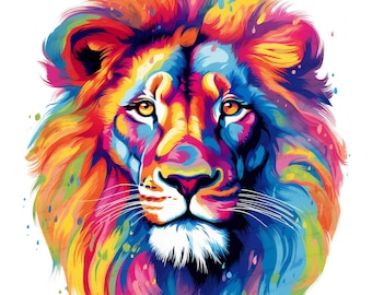 Lion PNG | Colorful Lion Sublimation | Lion Portrait PNG | Lion Illustration | DTG Printing | Instant download | T-shirt Sublimation