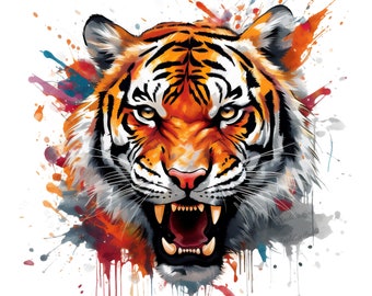 Acquerello Tiger PNG / Stampa DTG / Download istantaneo / T-shirt Sublimation Digital File Download l Design digitale PNG trasparente