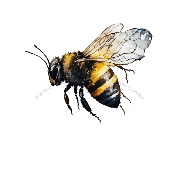 Watercolor Honey Bee Clipart PNG, spring garden bee clip art PNG, instant download for commercial use