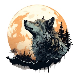Wolf And Full Moon Png Sublimation Design, Western Life Png, Wolves Png, Wolf In The Dark Night Png, Full Moon Wolf Png, Digital Downloads