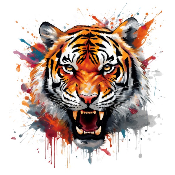 Watercolor Tiger PNG | DTG Printing | Instant download | T-shirt Sublimation Digital File Download l Transparent PNG Digital Design