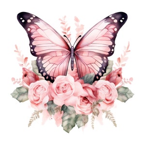 Butterfly and roses png files for sublimation, butterfly png, rose clipart, butterfly clipart, rose png, sublimation designs, watercolor