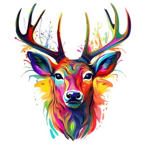 Hirsch PNG | Bunte Hirsch Sublimation | Hirsch Portrait PNG | Hirsch Illustration | DTG Druck | Sofortiger Download | T-Shirt Sublimation