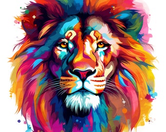 Lion PNG, Colorful Lion Sublimation, Lion Portrait PNG, Lion Illustration, DTG Printing, T-shirt Sublimation, Colorful Png, Lion Clipart