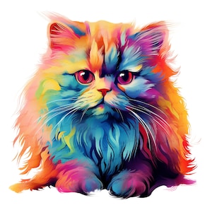 Acuarela Gato Persa PNG / Impresión DTG / Descarga instantánea / Sublimación de camisetas Descarga de archivos digitales l Diseño digital PNG transparente