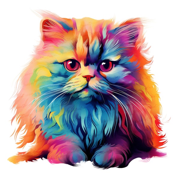 Watercolor Persian Cat PNG | DTG Printing | Instant download | T-shirt Sublimation Digital File Download l Transparent PNG Digital Design