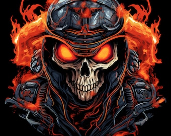 Outlaw Biker Skull with fire, PNG for sublimation, Heat Press Print Digital, Skull PNG, Hip Hop Skull PNG,Sublimation Designs Urban,colorful