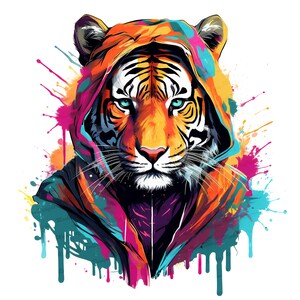 Watercolor Tiger PNG | DTG Printing | Instant download | T-shirt Sublimation Digital File Download l Transparent PNG Digital Design